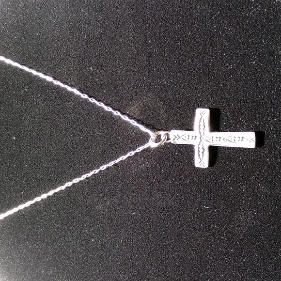Sterling Silver Stamped Cross Pendant Necklace Signed - Picture 2 of 13